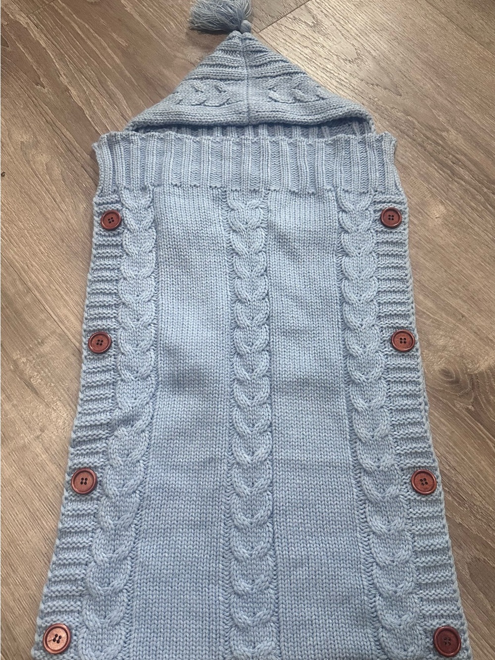 Hooded Cable-Knit Baby Cardigan in Light Blue